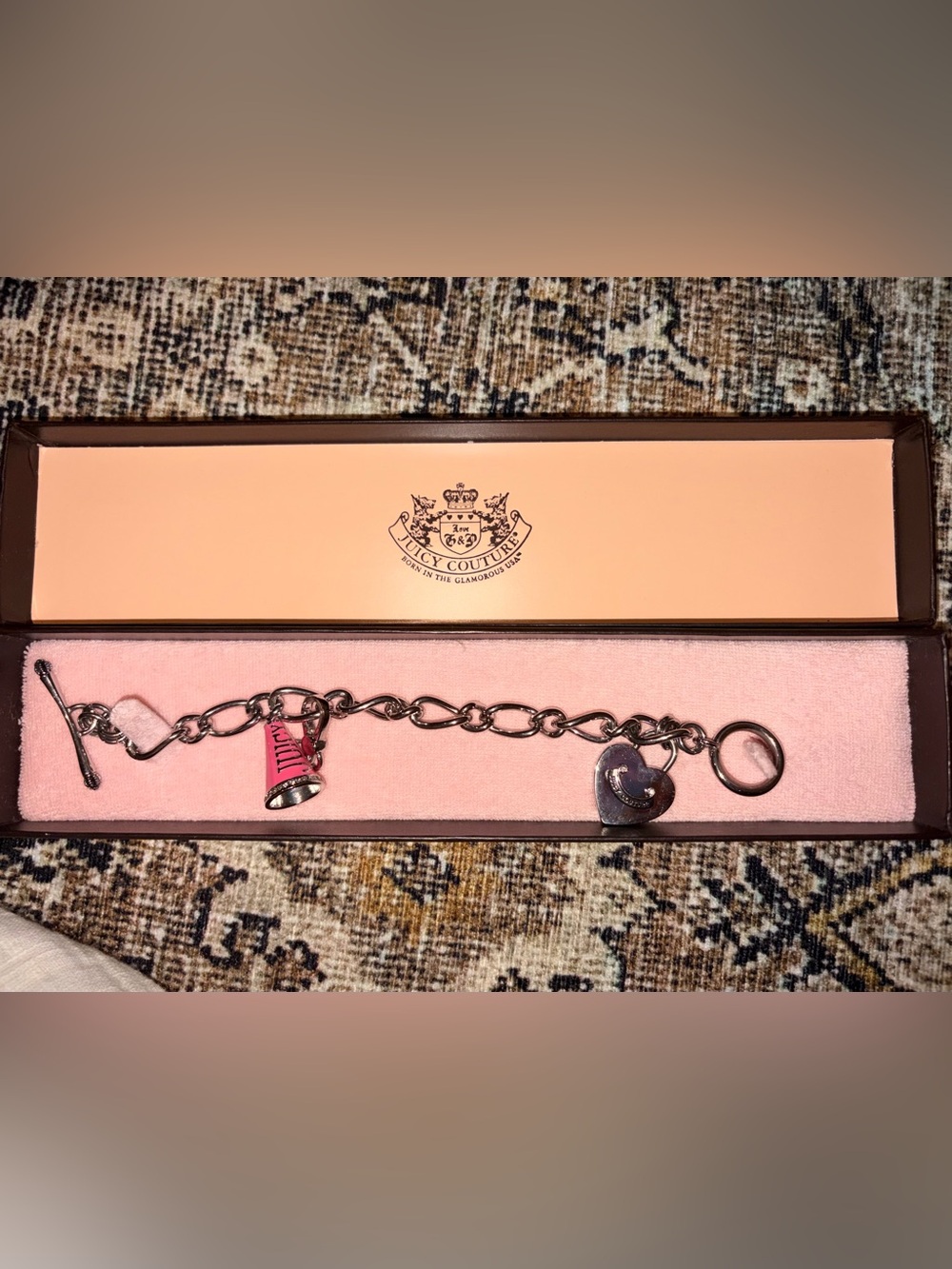 Juicy Couture Silver Charm Bracelet with Pink Megaphone Charm